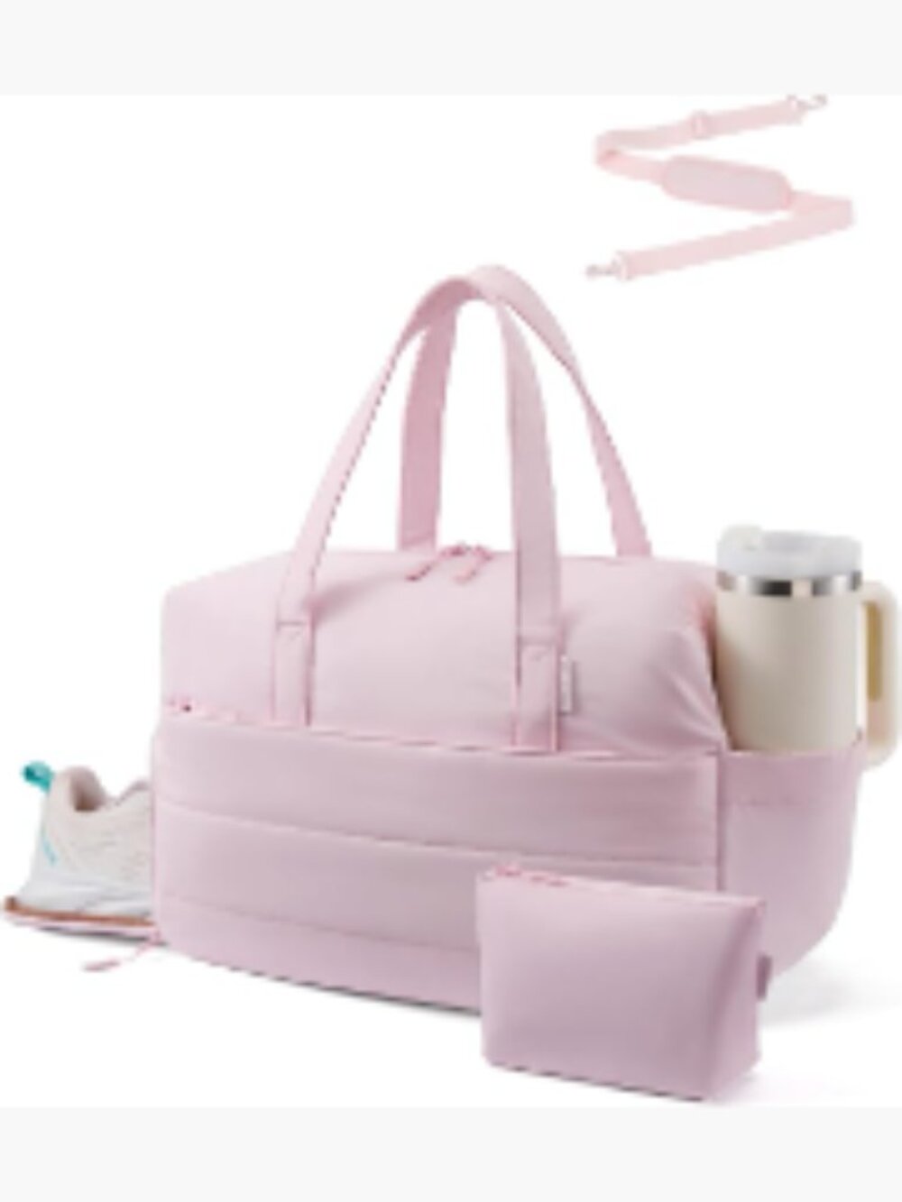 Small Gym Bag for Women with Tumbler Holder & Shoe Compartment, Travel Duffel